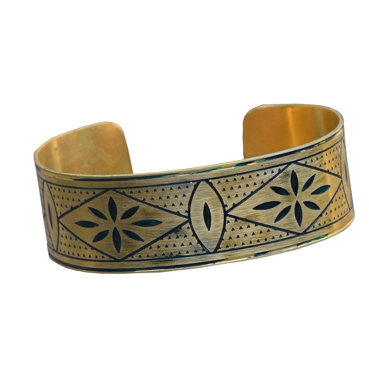 Wholesale Cuff Bracelets – Cast in Brass – Open-End Design – Engraved Motifs – Black & Golden Color Finish – Wrist Jewelry 
